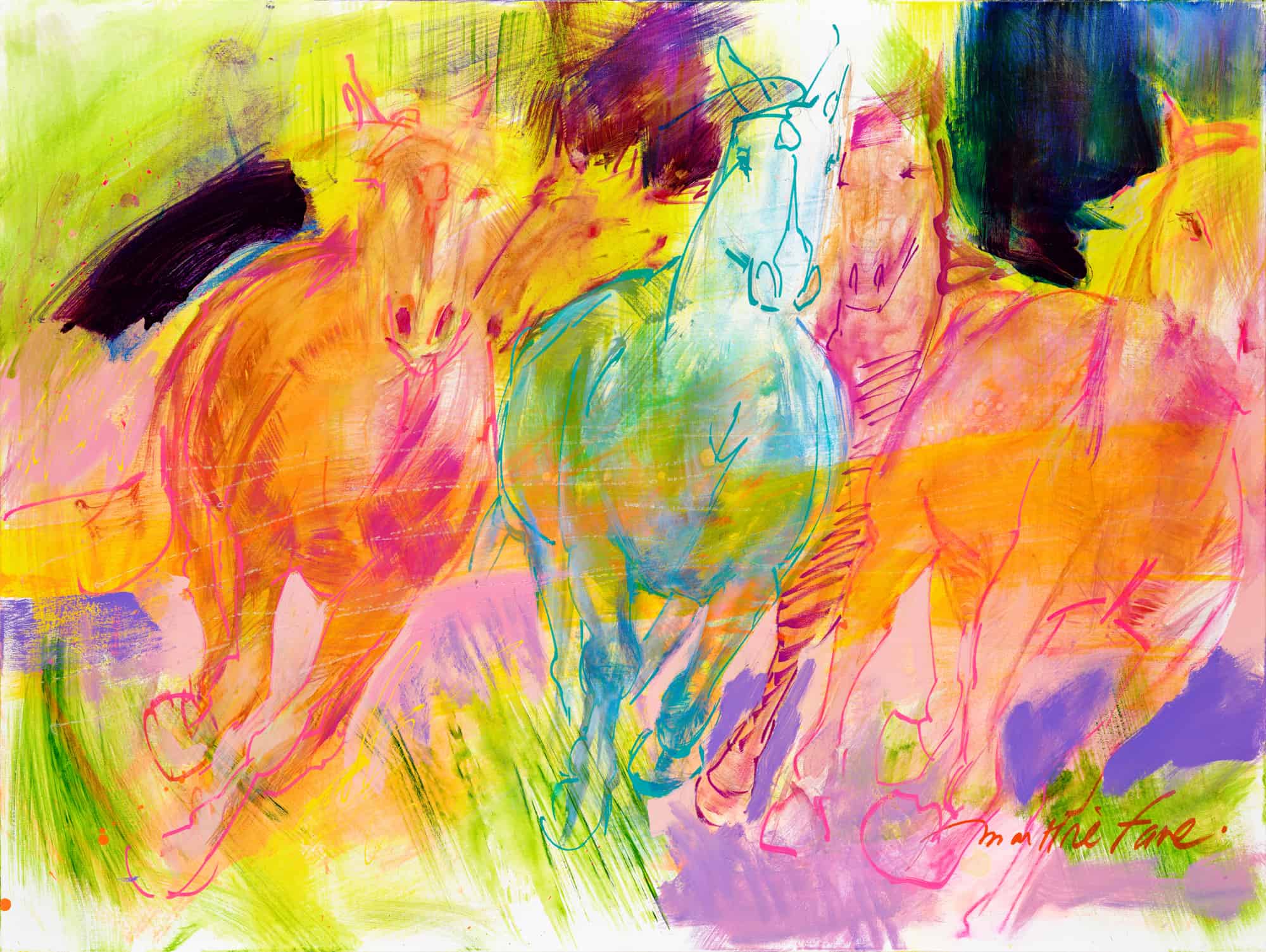 cheval, galop, carte, affiche, artiste, montreal, couleur, peinture